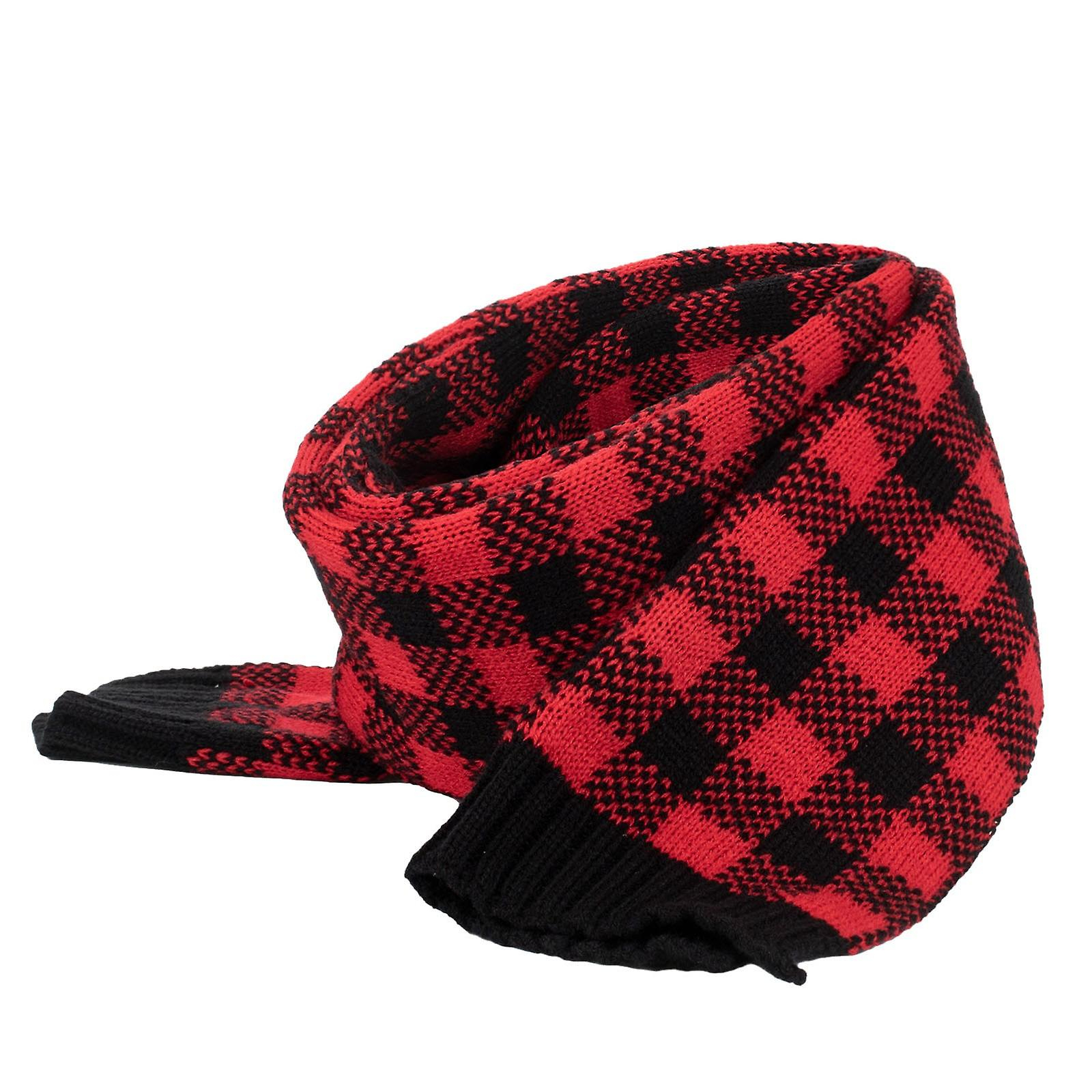 Foto 2 pulgar | Conjunto De Gorro De Invierno Huoguo  De Punto A Cuadros  Rojo Y Negro  Unisex - Venta Internacional.