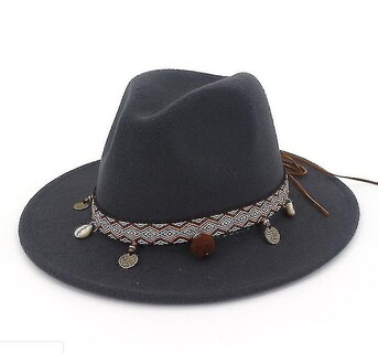Foto 1 | Gorras Huoguo Jazz Para Mujer Estilo Bohemio De Lana Gris Oscuro - Venta Internacional.