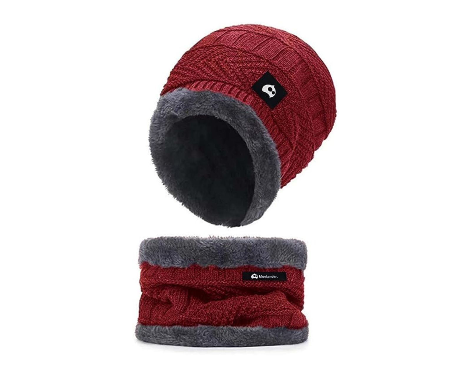 Gorros de Invierno Bluelander con Bufanda color Rojo Forro de Lana