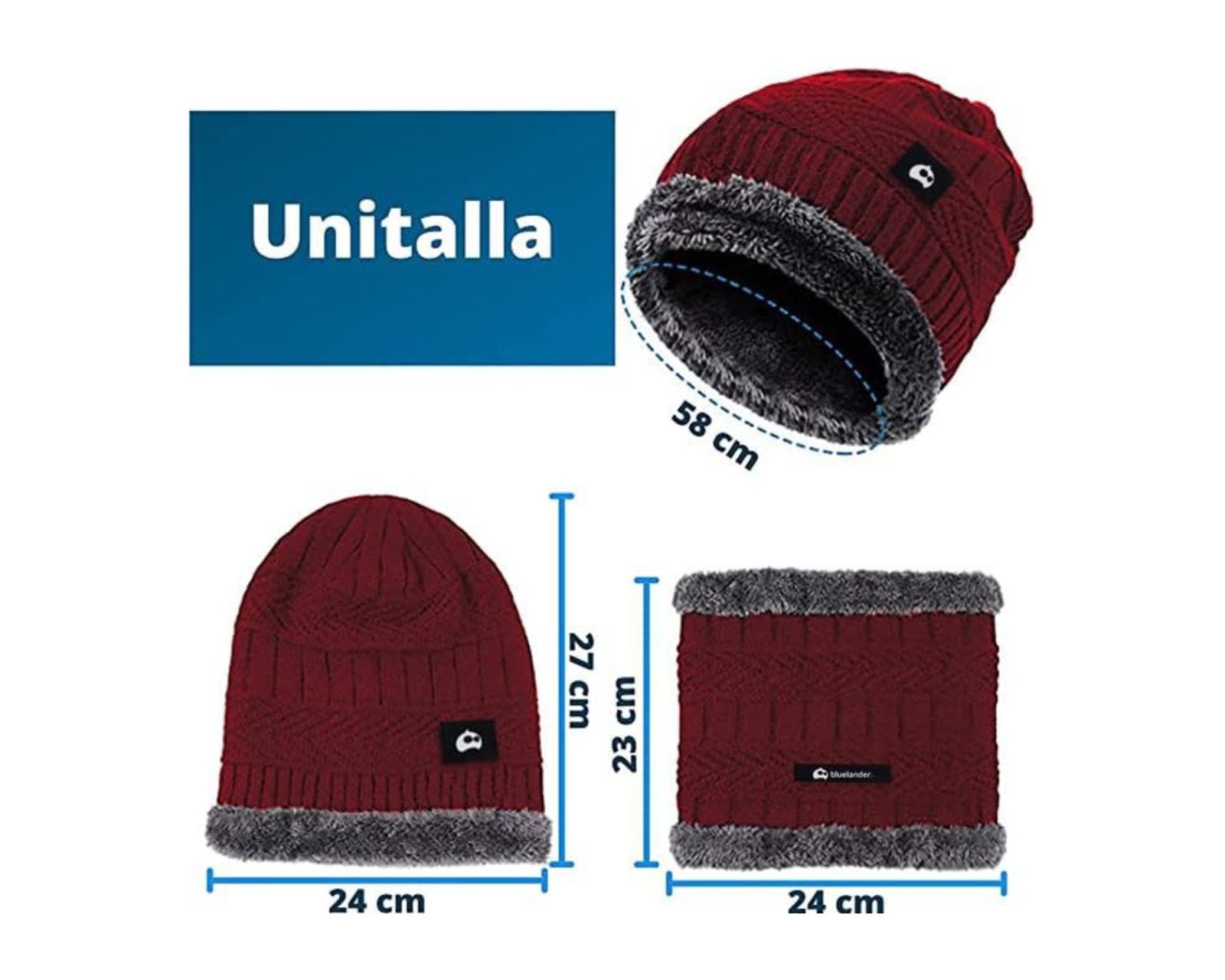 Foto 2 | Gorros de Invierno Bluelander con Bufanda color Rojo Forro de Lana