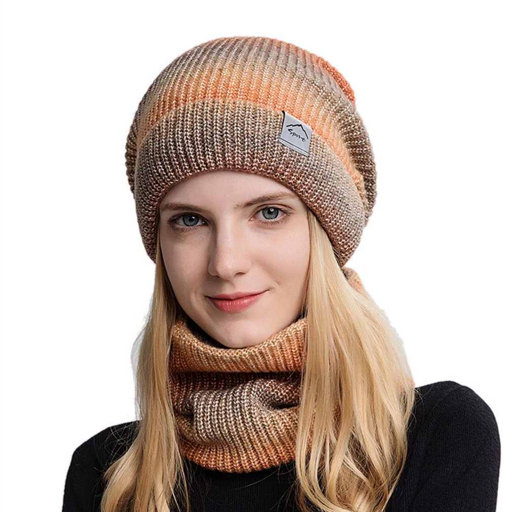 Venta Internacional- Conjunto de Bufanda Tejida con Gorro de Invierno Multicolor para Dama 2 Piezas