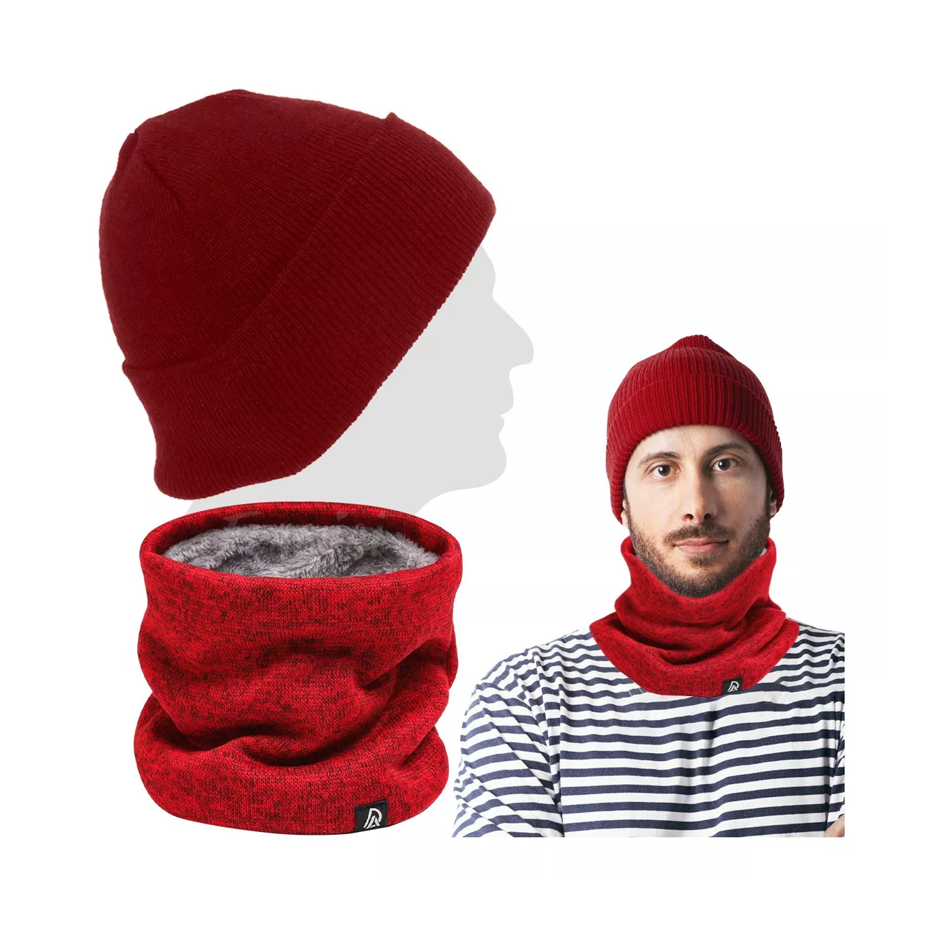 Foto 3 pulgar | Conjunto de Gorro y Bufanda Tejidos para Frio Invierno Unisex 2 pzas Rojo