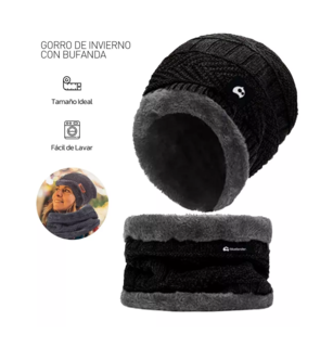 Foto 3 | Conjunto de Gorro y Bufanda Negro para Frio Invierno 2 pzas Unisex