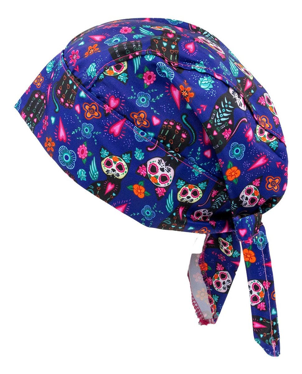 Gorro Médico Quirúrgico Tela Antifluido Liso Y Estampado, Púrpura Día De Muertos