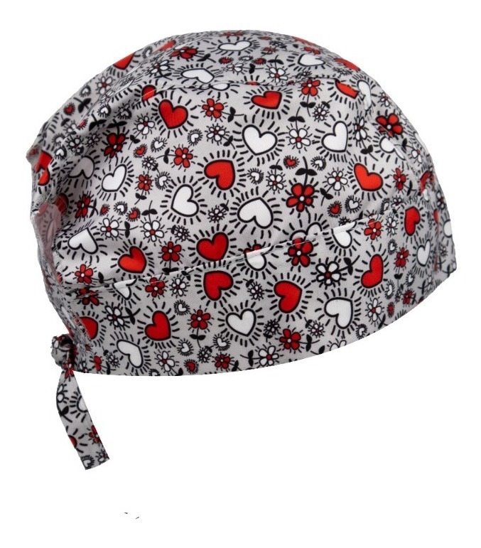 Gorro Médico Quirúrgico Tela Antifluido Liso Y Estampado, Gris Corazones