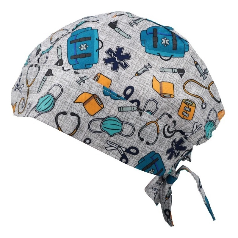 Gorro Médico Quirúrgico Tela Antifluido Liso Y Estampado, Gris Médico