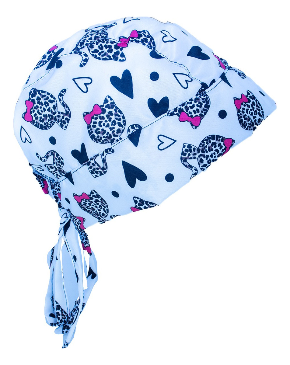 Gorro Médico Quirúrgico Tela Antifluido Liso Y Estampado, Blanco Gatos
