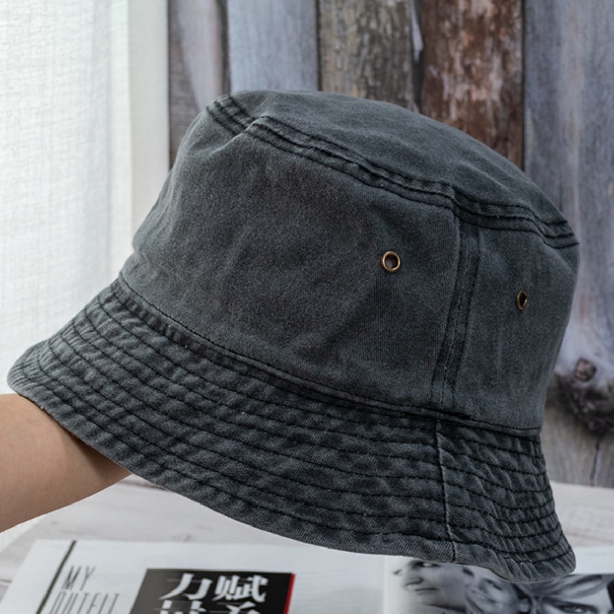Foto 3 | Gorro Pescador Vintage Deslavado Negro Vedicci - Estilo Aesthetic