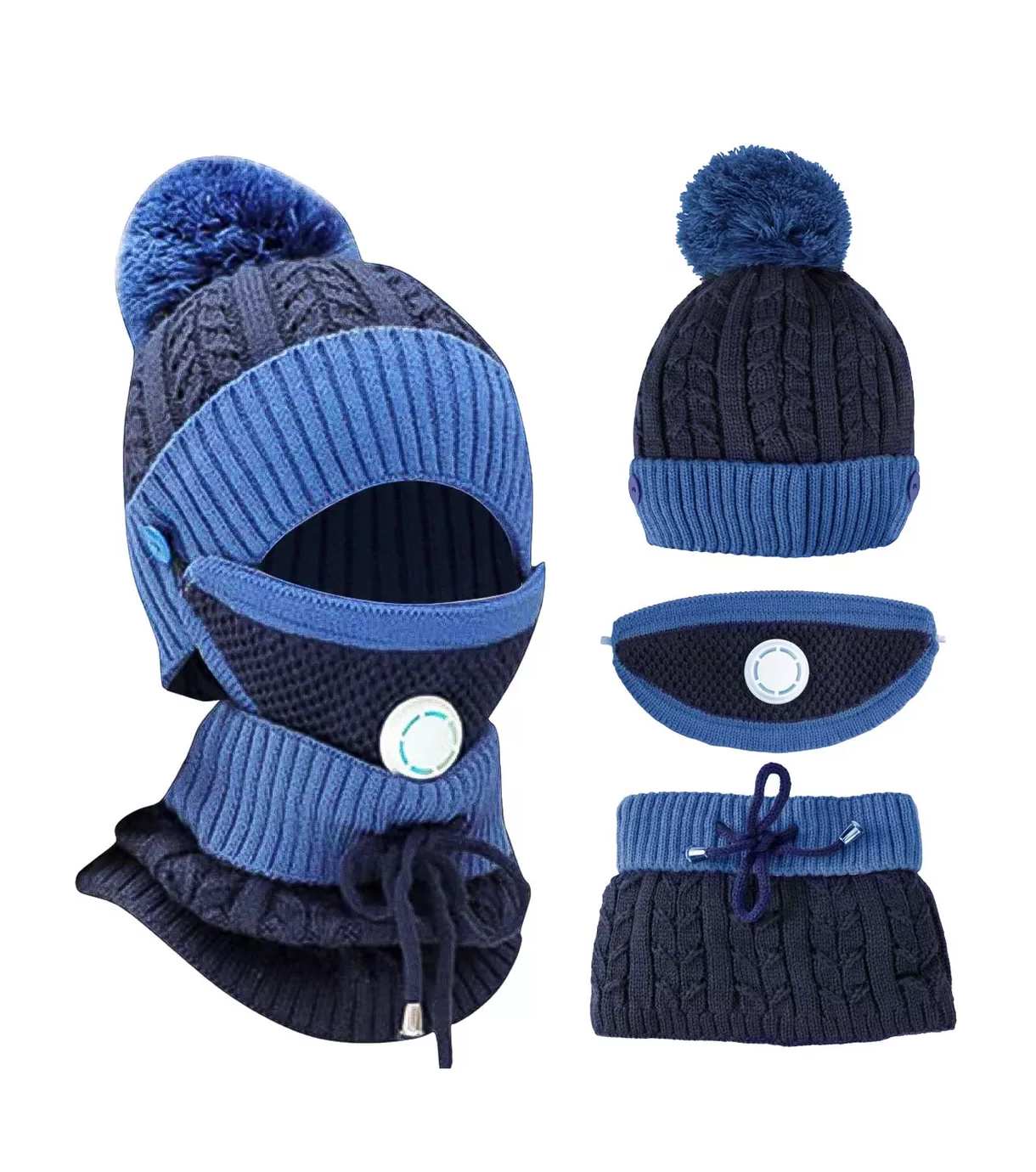 Foto 3 pulgar | Gorro Tejido Bufanda Cuello Invierno Para Frío Mujer 3 En 1, Azul