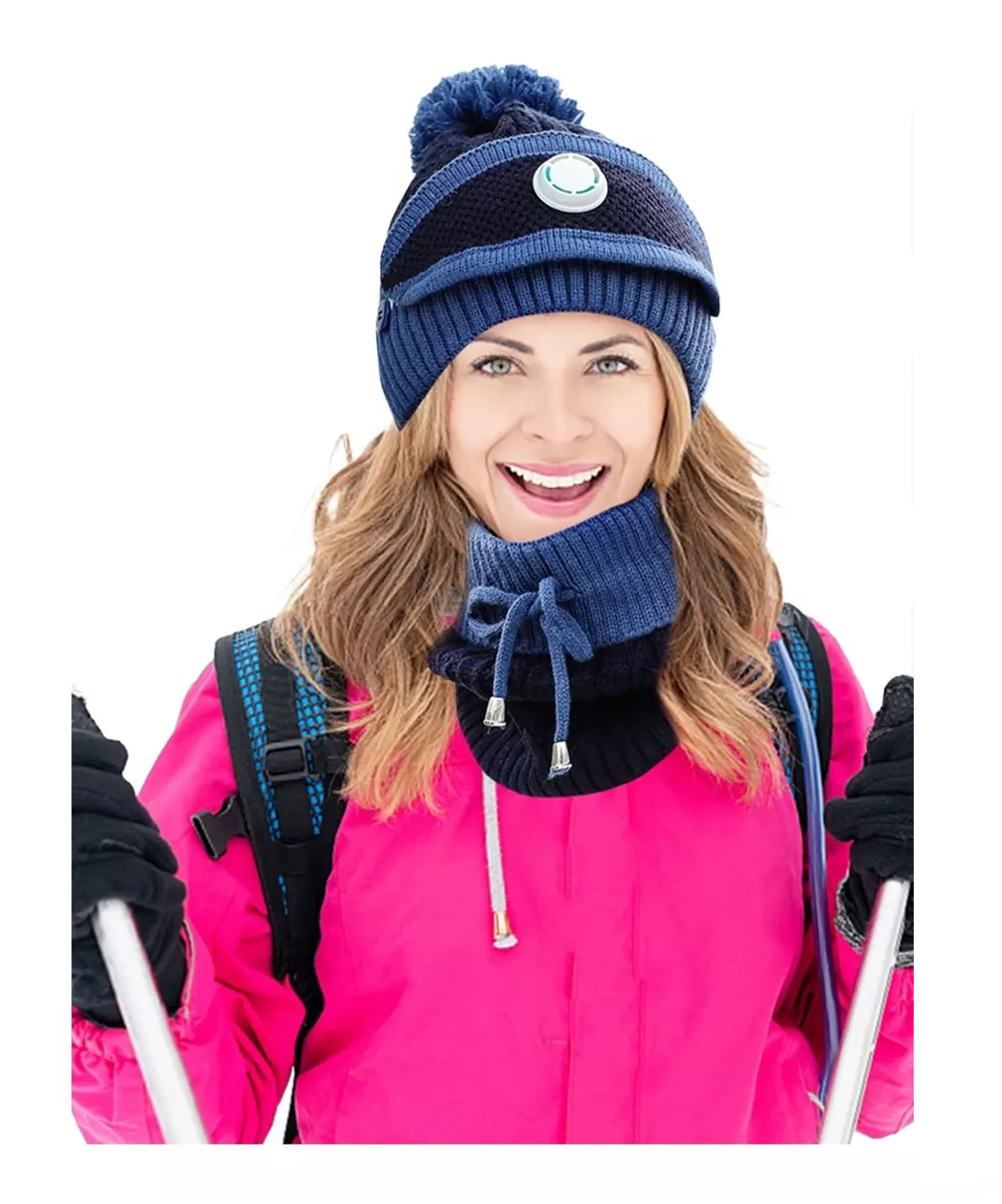 Foto 5 pulgar | Gorro Tejido Bufanda Cuello Invierno Para Frío Mujer 3 En 1, Azul