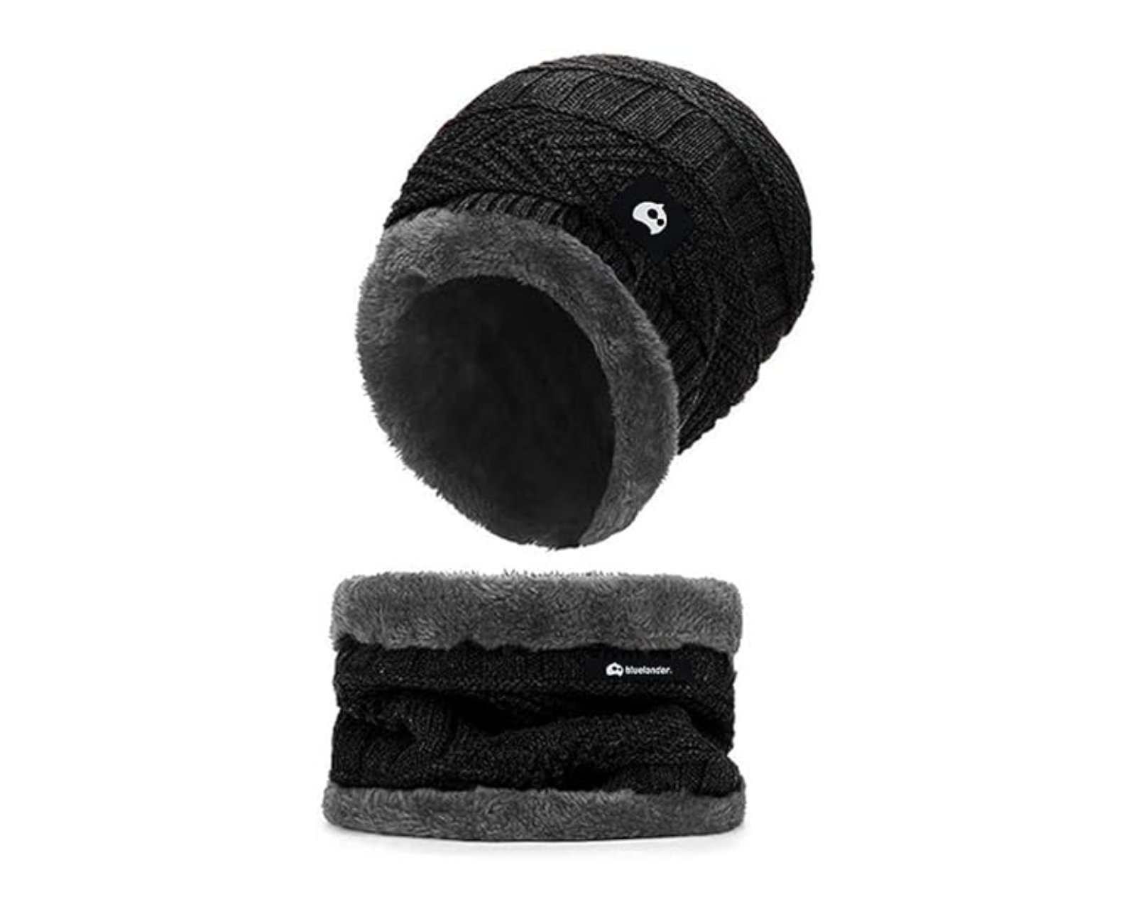 Gorros De Invierno Bluelander Con Bufanda color Negro Forro De Lana