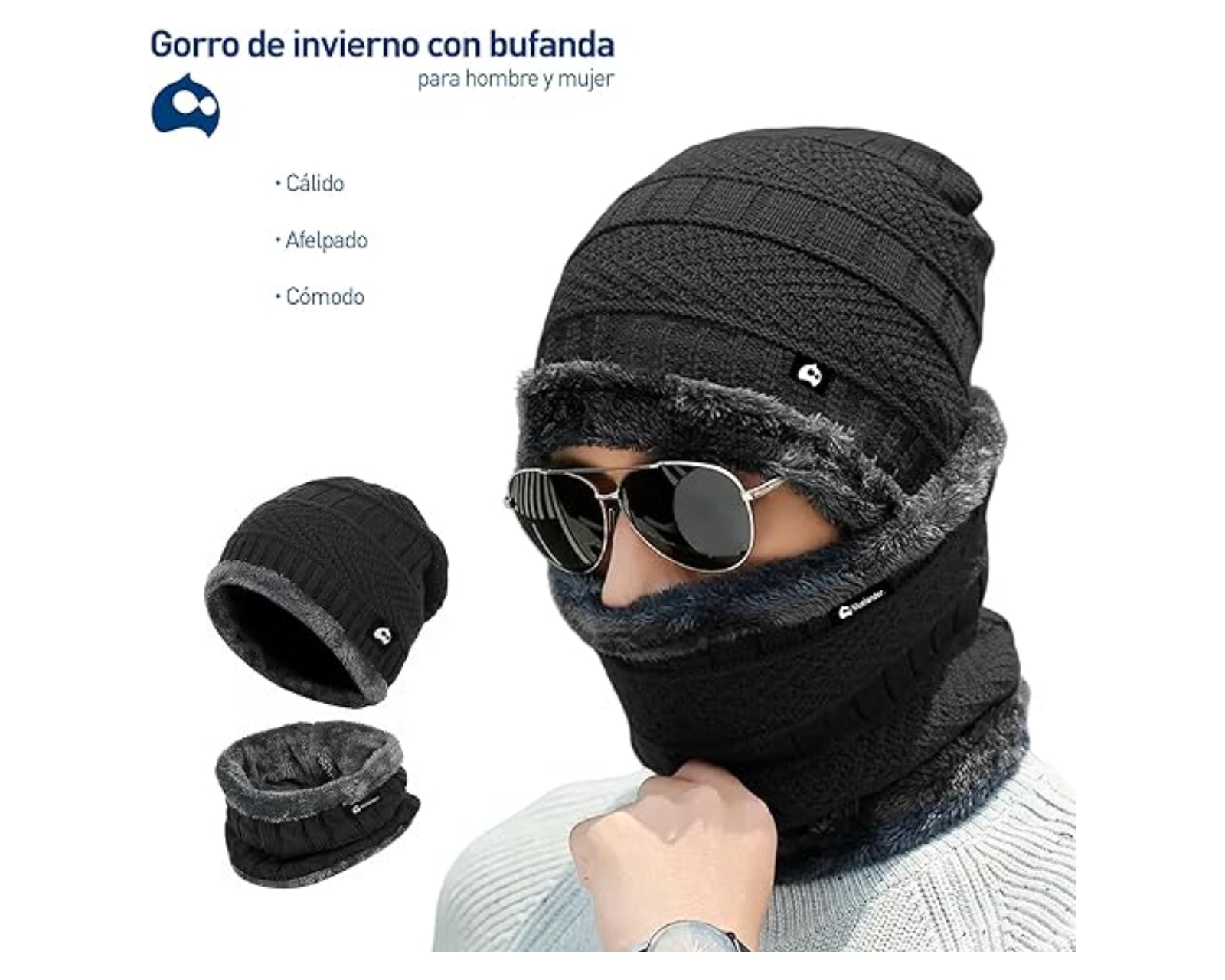 Foto 4 pulgar | Gorros De Invierno Bluelander Con Bufanda color Negro Forro De Lana