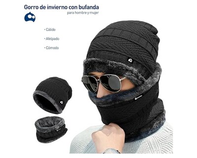 Foto 3 | Gorros De Invierno Bluelander Con Bufanda color Negro Forro De Lana