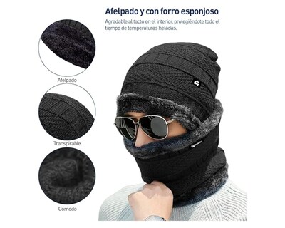 Foto 4 | Gorros De Invierno Bluelander Con Bufanda color Negro Forro De Lana