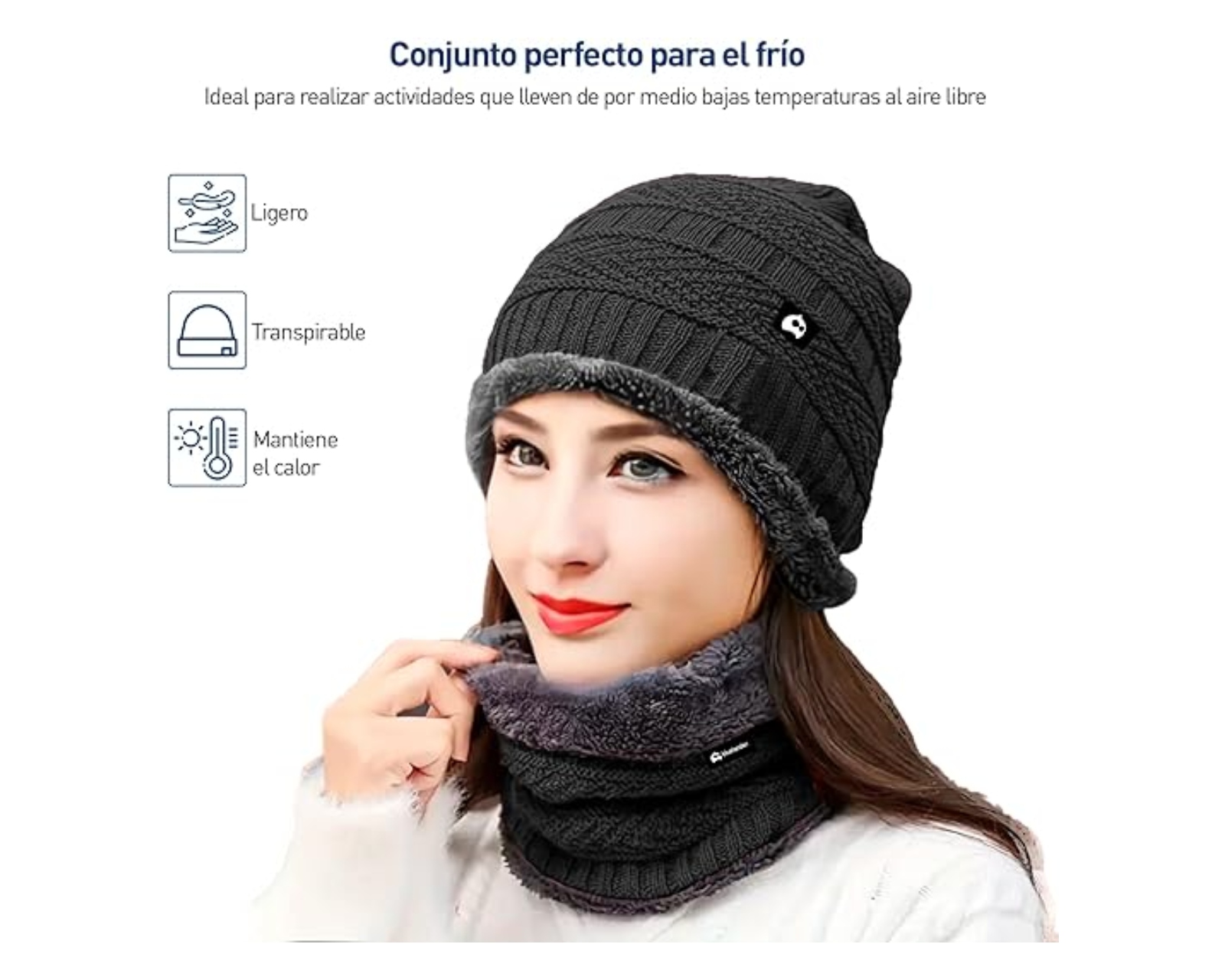 Foto 5 | Gorros De Invierno Bluelander Con Bufanda color Negro Forro De Lana