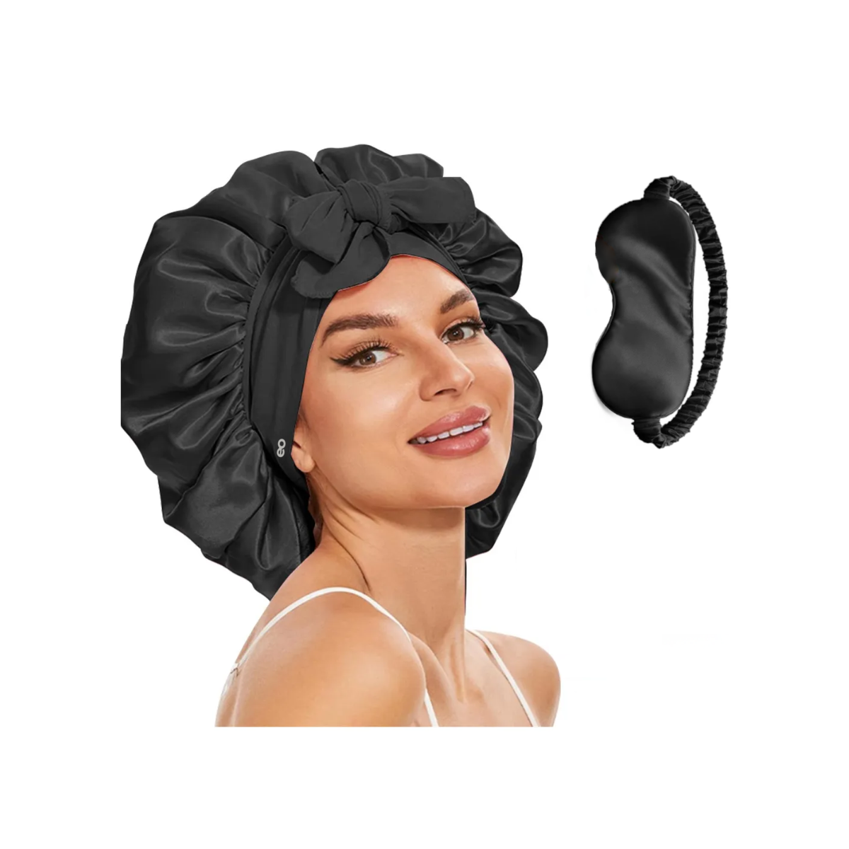 Gorro De Seda Para Dormir Y Máscara De Ojos 2pzs Eo Safe Imports Esi-18652 Negro