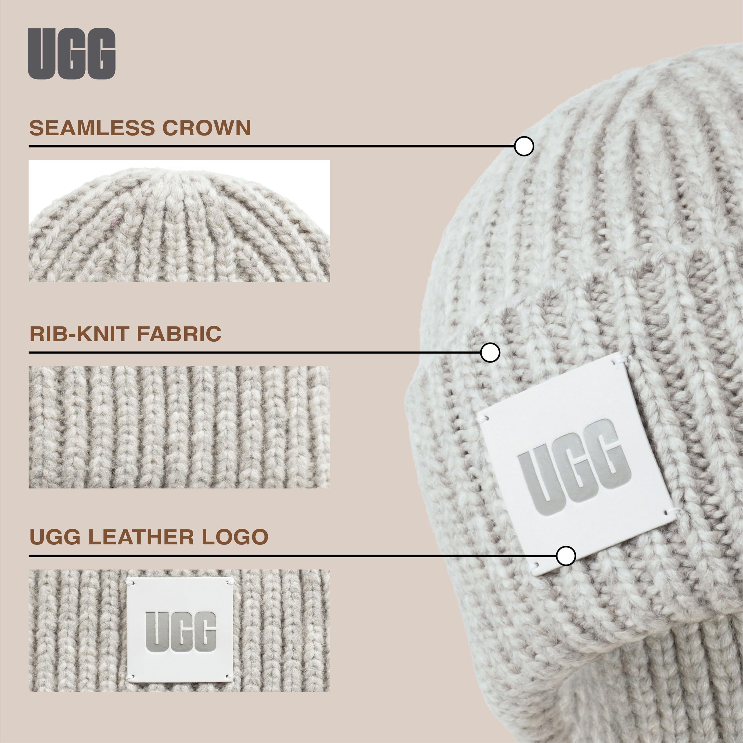 Foto 5 | Gorro Ugg Para Mujer Con Logotipo Acanalado Grueso, Gris Claro - Venta Internacional.