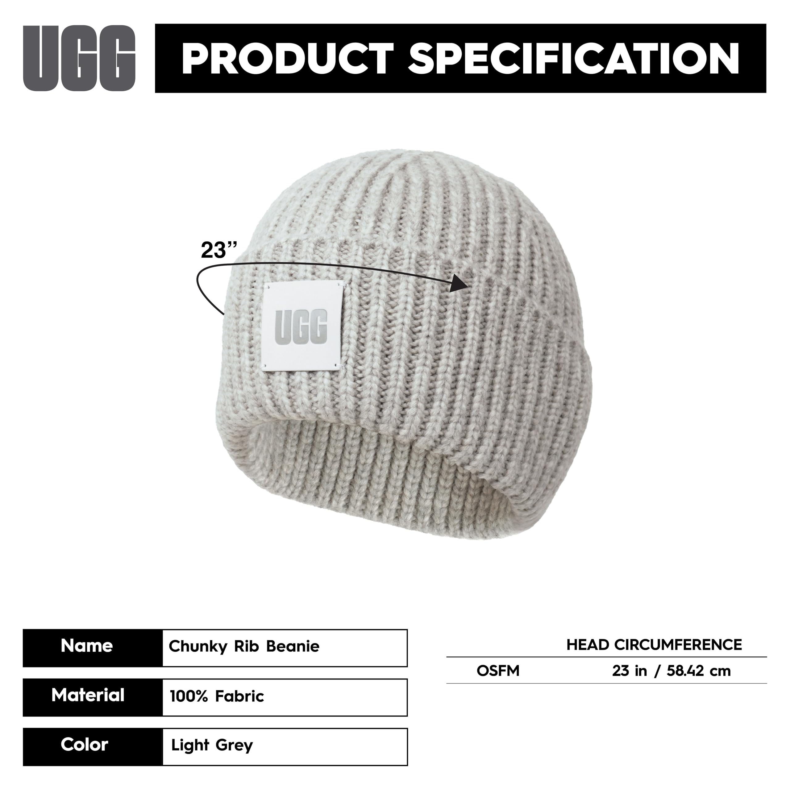 Foto 6 | Gorro Ugg Para Mujer Con Logotipo Acanalado Grueso, Gris Claro - Venta Internacional.