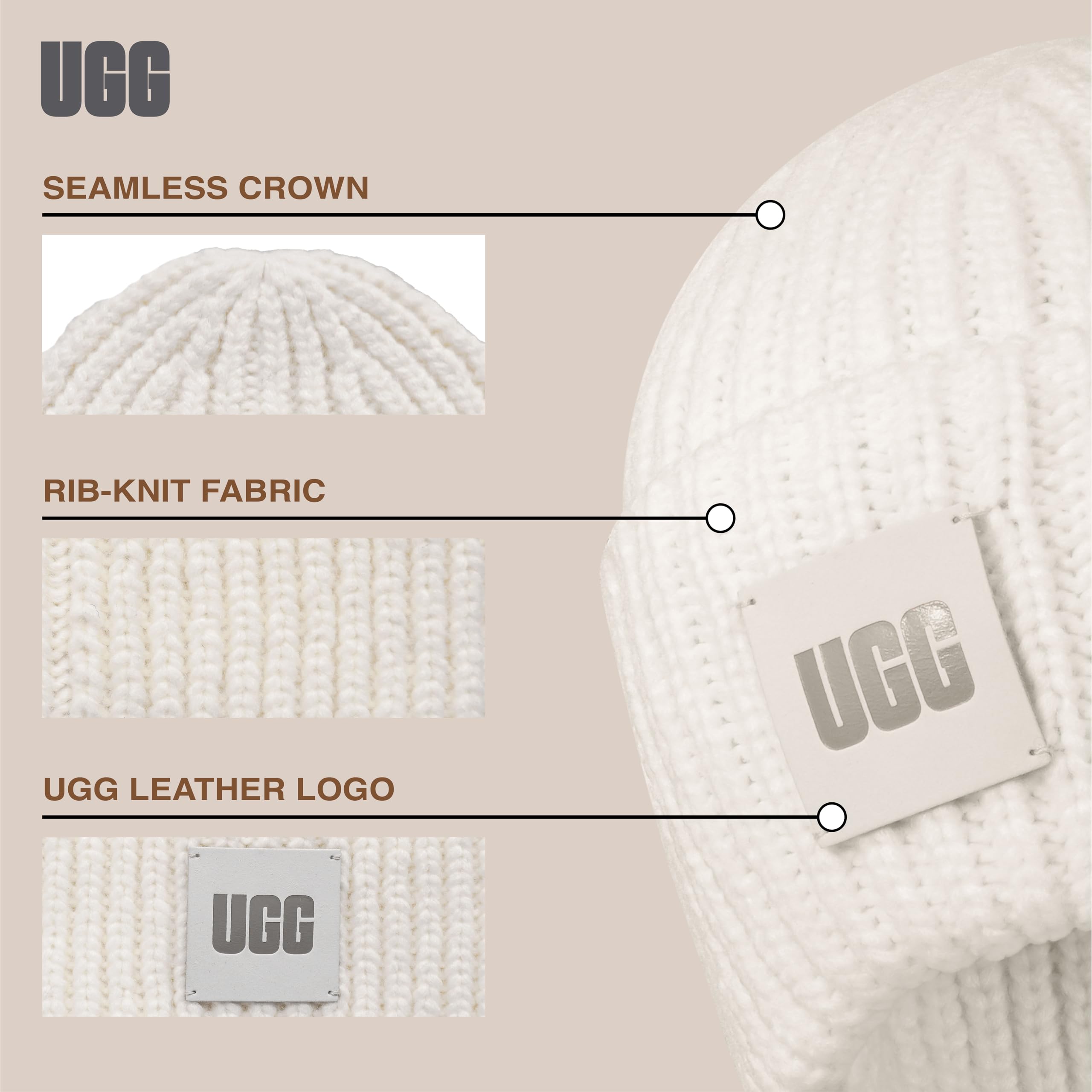 Foto 6 pulgar | Gorro Ugg Nimbus Con Logo Acanalado Grueso Para Mujer - Venta Internacional.