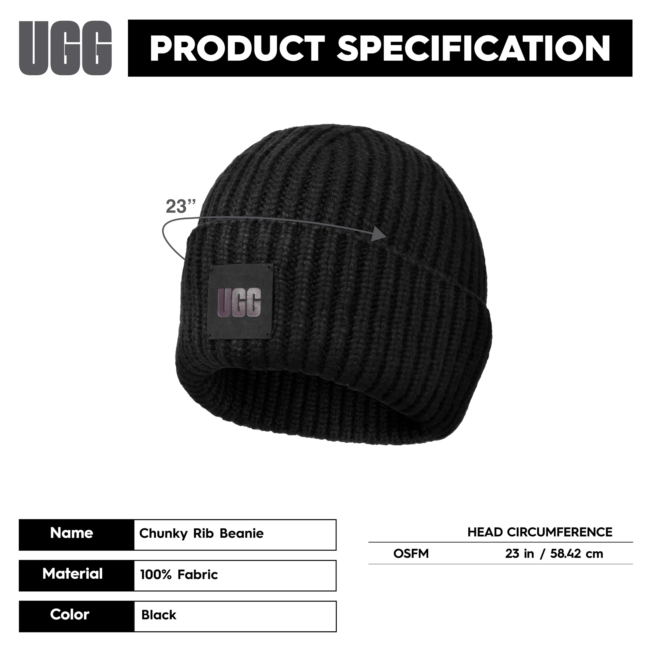 Foto 7 pulgar | Gorro Ugg Para Mujer Con Logotipo De Canalé Grueso Negro - Venta Internacional.