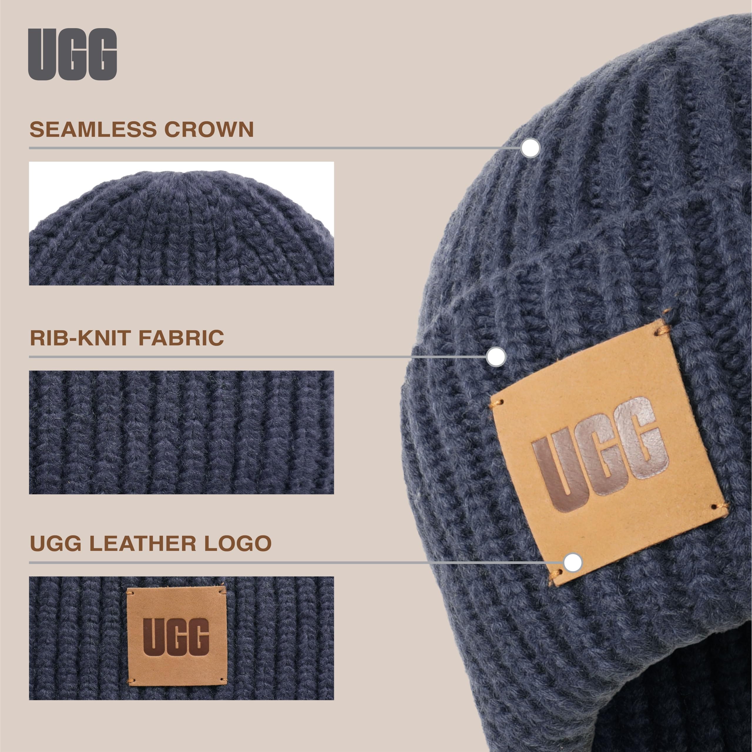 Foto 6 pulgar | Gorro Ugg Para Mujer Con Logotipo Acanalado Grueso, Azul Marino, Acrílico, Nailon Y Lana - Venta Internacional.