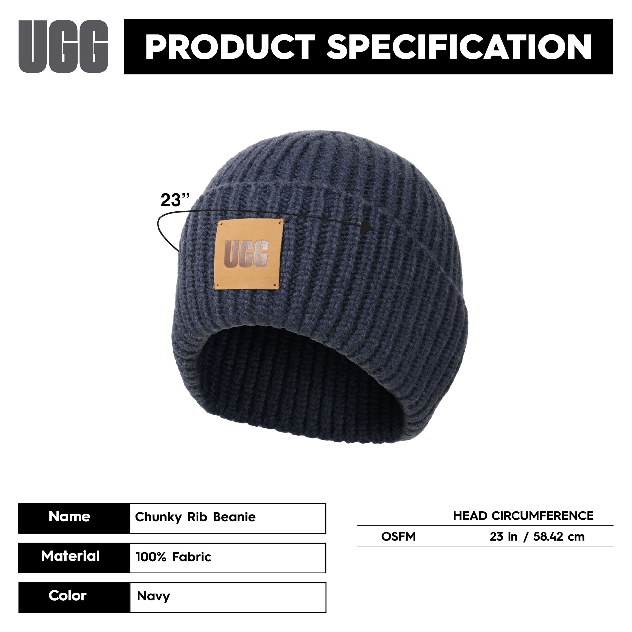 Foto 6 | Gorro Ugg Para Mujer Con Logotipo Acanalado Grueso, Azul Marino, Acrílico, Nailon Y Lana - Venta Internacional.