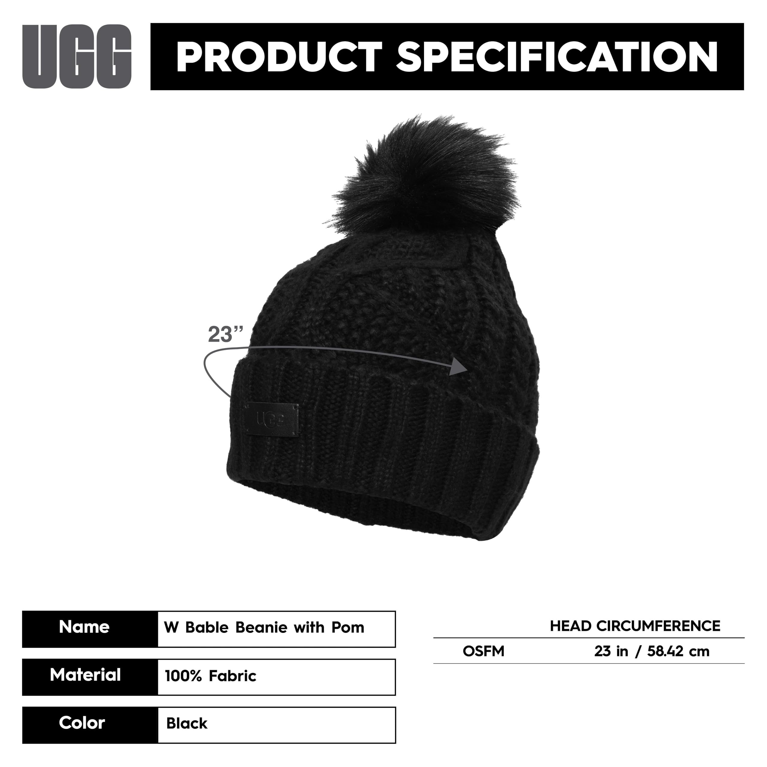 Foto 7 pulgar | Gorro Ugg Cable Con Pompón Para Mujer, Color Negro - Venta Internacional.