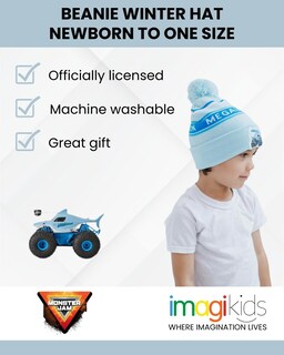 Foto 2 | Gorro De Invierno Beanie Monster Jam Megalodon Azul Celeste/blanco - Venta Internacional.