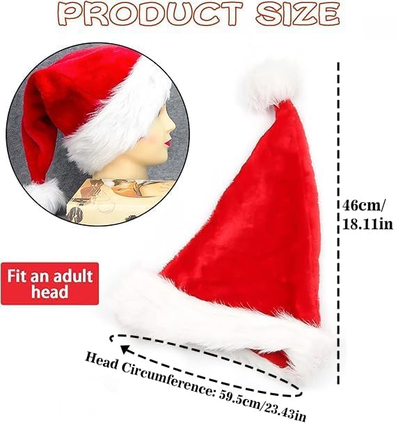 Foto 4 pulgar | Set De Sombreros De Papá Noel Kockuu Fluffy Red Con Ala De Felpa Para Adultos - Venta Internacional.