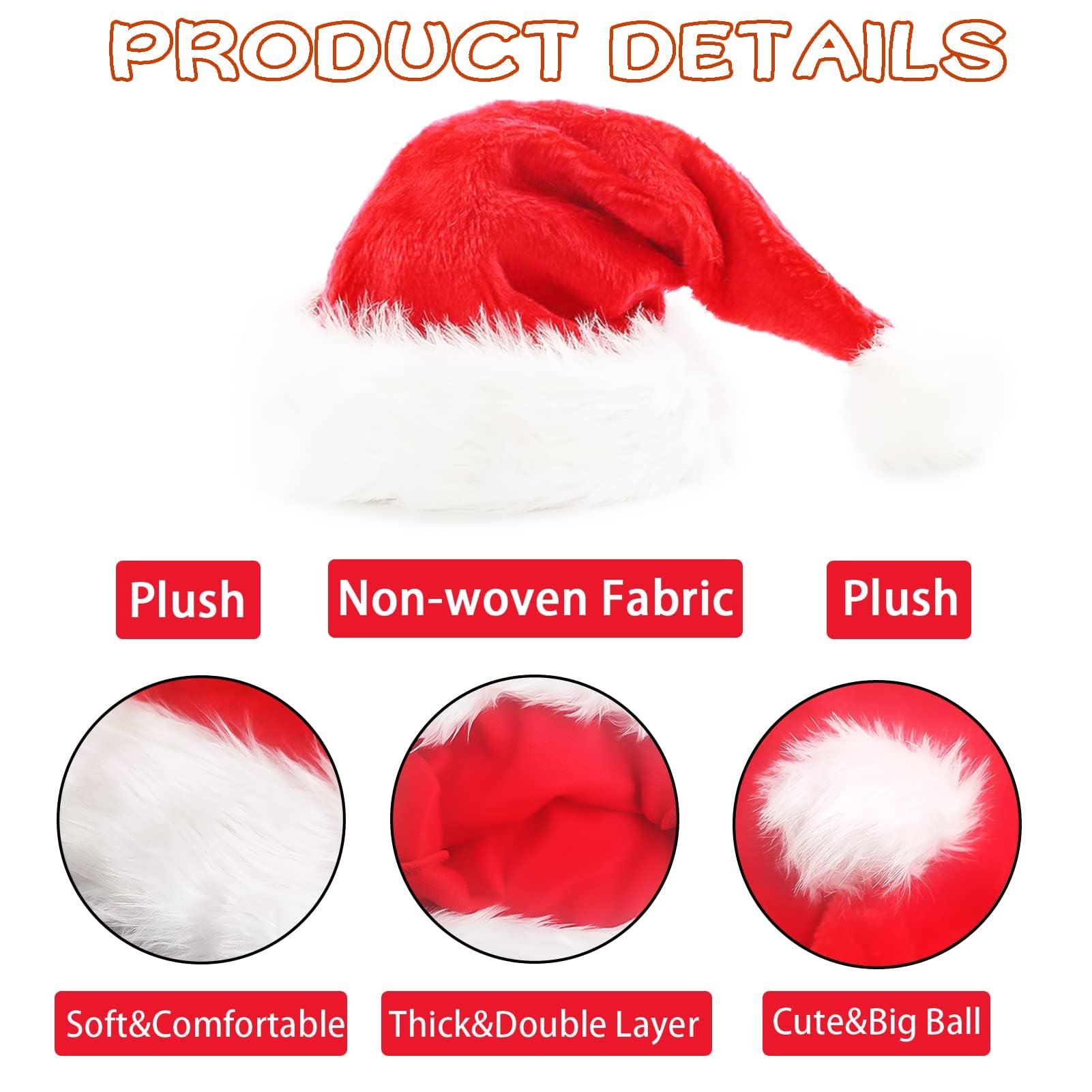Foto 4 | Set De Sombreros De Papá Noel Kockuu Fluffy Red Con Ala De Felpa Para Adultos - Venta Internacional.