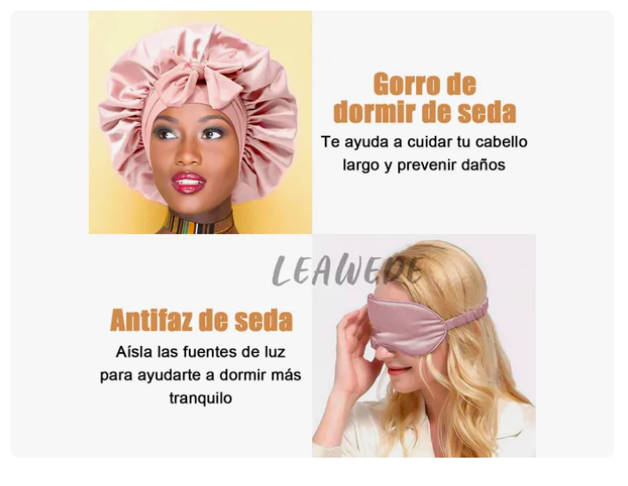 Foto 4 | Kit De Sueño De Lujo Xtellar: Gorro De Seda Y Antifaz Aterciopelados Para Mujer
