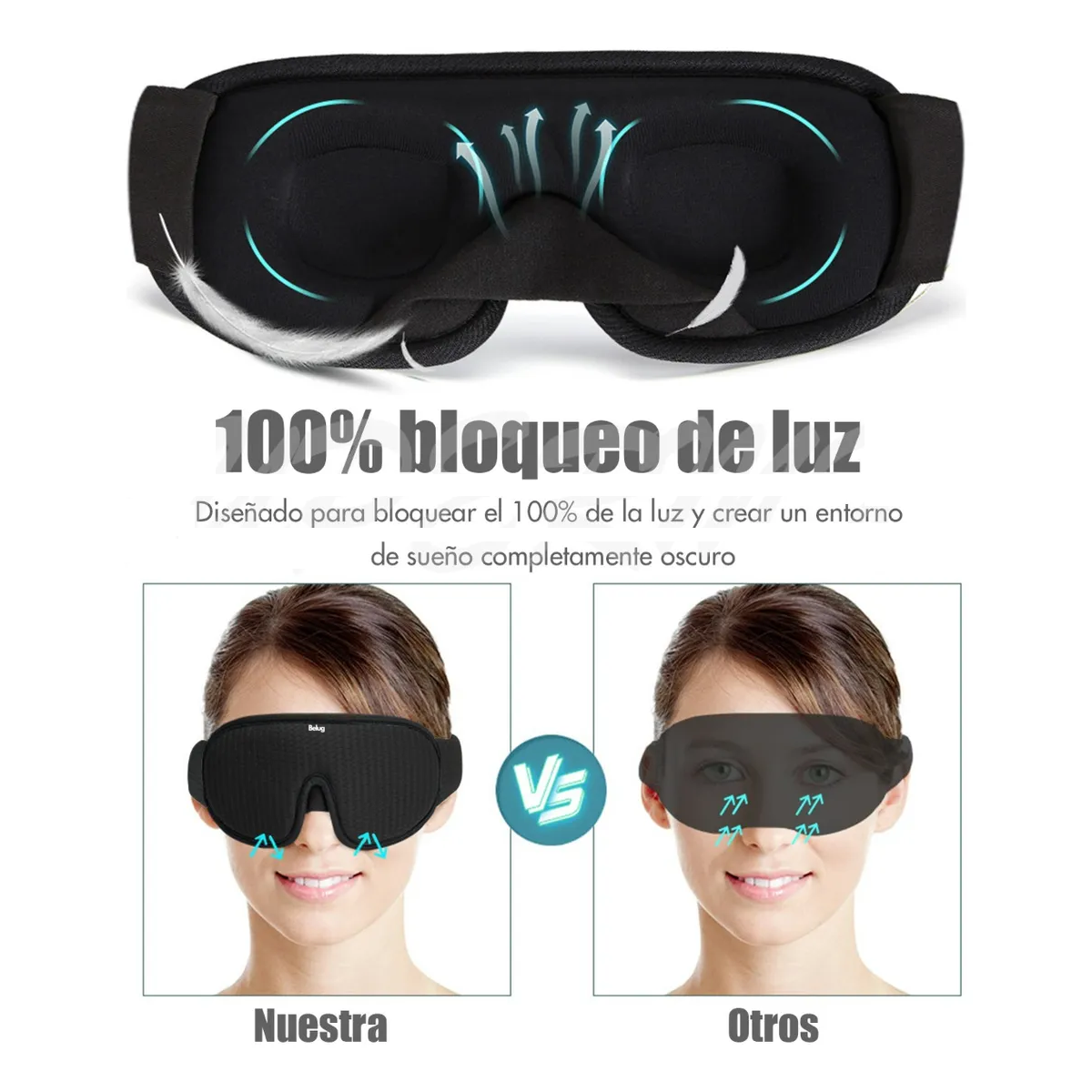 Foto 3 | Antifaz Belug  3d Para Dormir Adjustable Negro