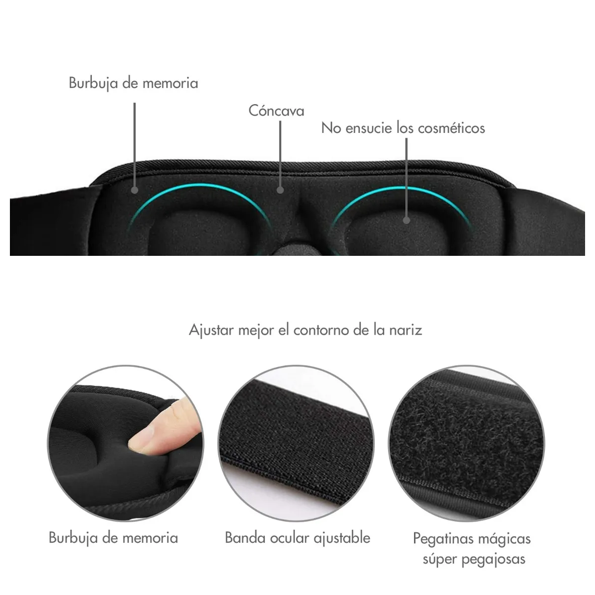 Foto 5 pulgar | Antifaz Belug  3d Para Dormir Adjustable Negro