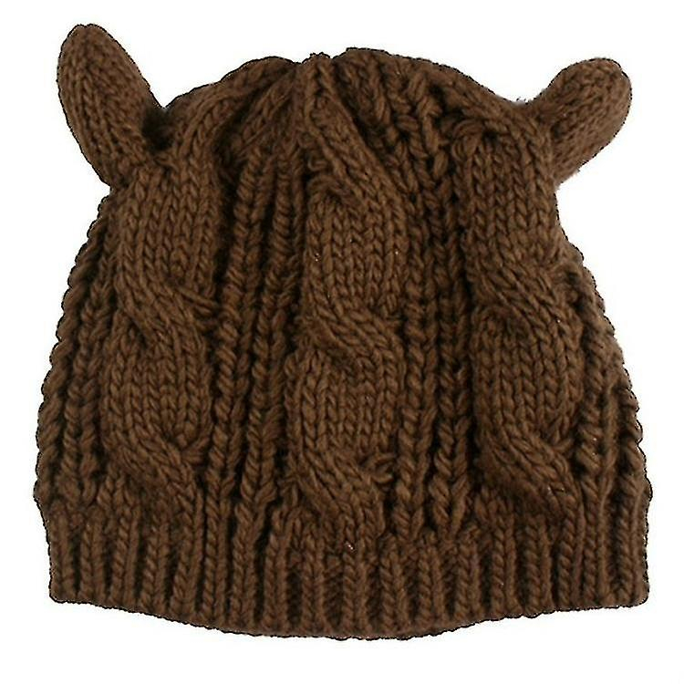 Foto 2 pulgar | Gorro Huoguo  Boina De Lana Con Forma De Orejas De Gato Retorcidas  Color Marrón  Para Mujer - Venta Internacional.