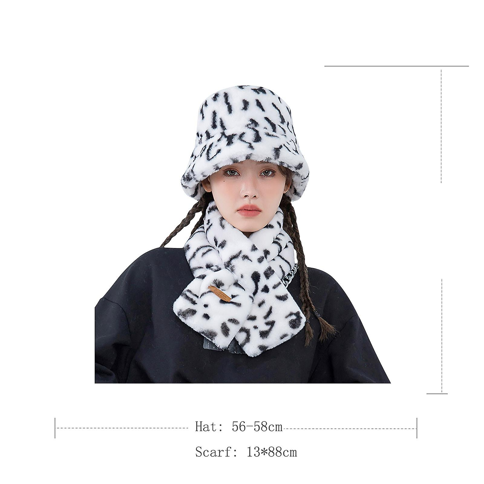 Foto 4 pulgar | Conjunto De Gorro Y Bufanda Huoguo Leopard Plush Para Mujer - Venta Internacional.