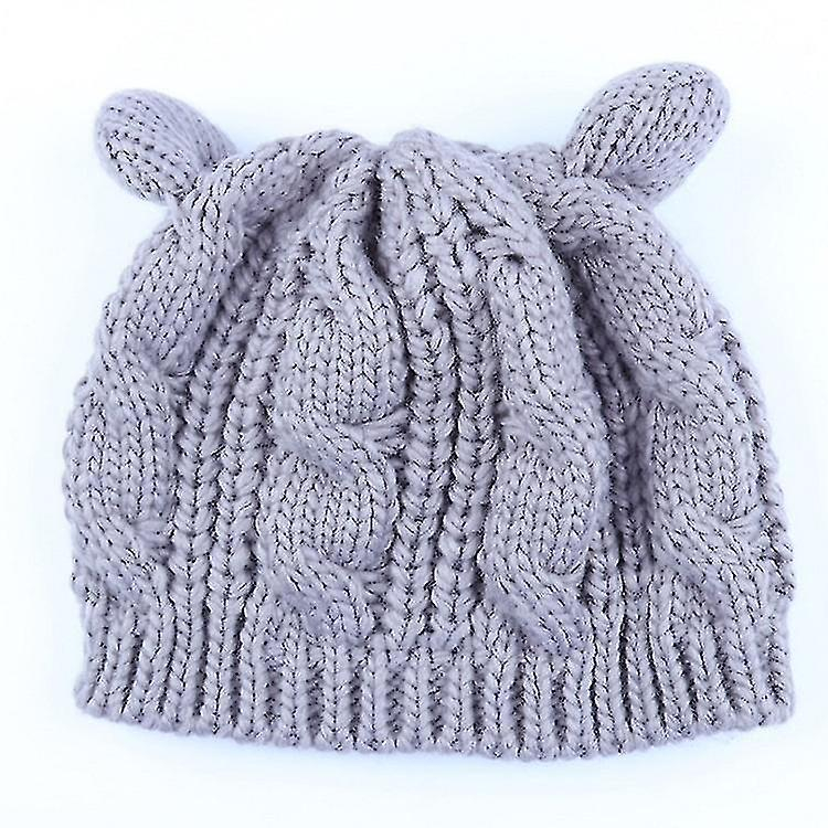Foto 2 pulgar | Gorro Huoguo  Boina De Lana Con Forma De Orejas De Gato Retorcidas  Tejida En Gris - Venta Internacional.