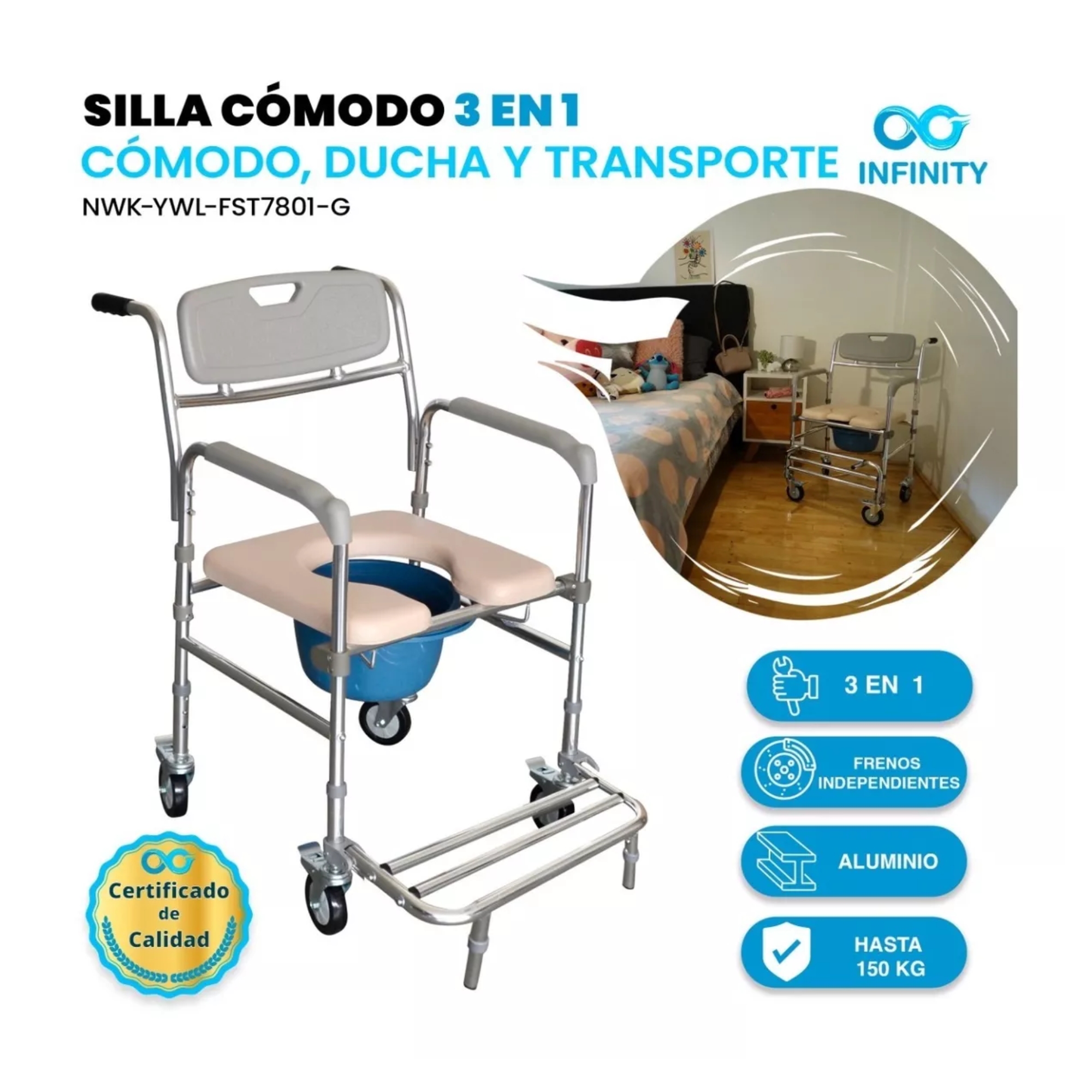 Foto 3 pulgar | Silla Cómodo Con Ruedas Rider 3 En 1 Cómodo/ Silla/ Transporte