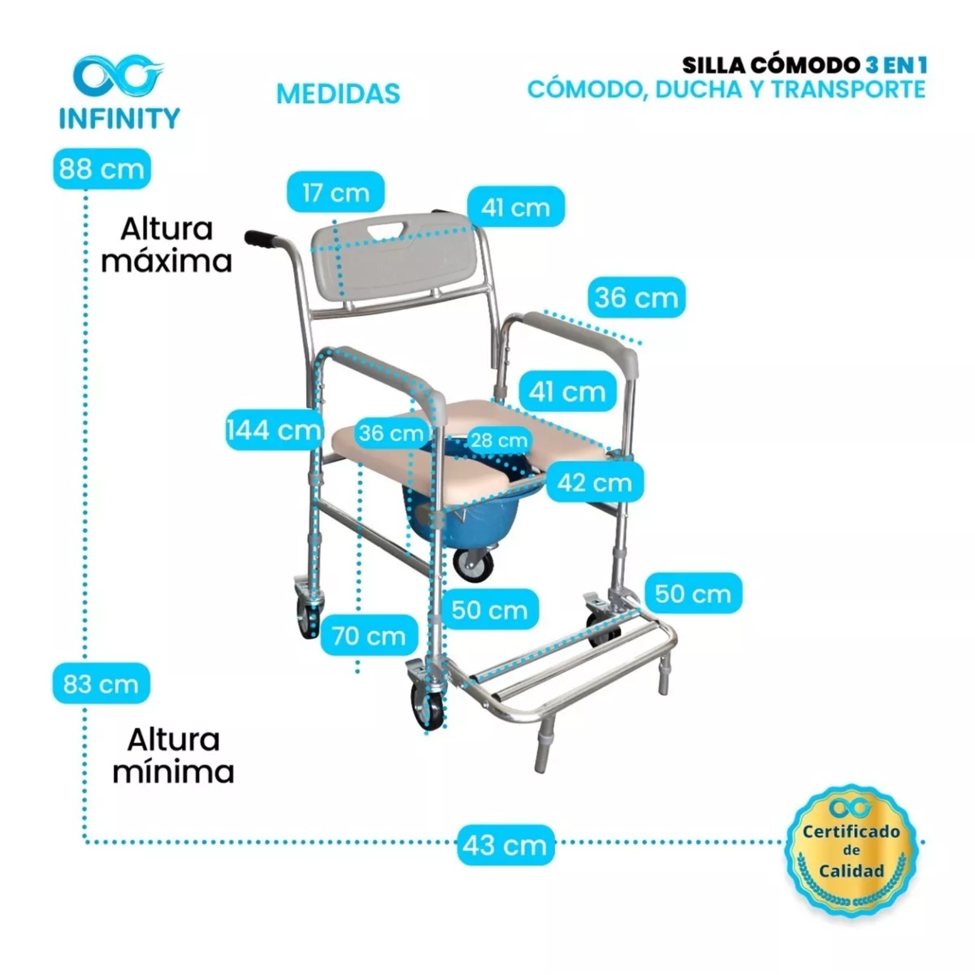 Foto 5 pulgar | Silla Cómodo Con Ruedas Rider 3 En 1 Cómodo/ Silla/ Transporte