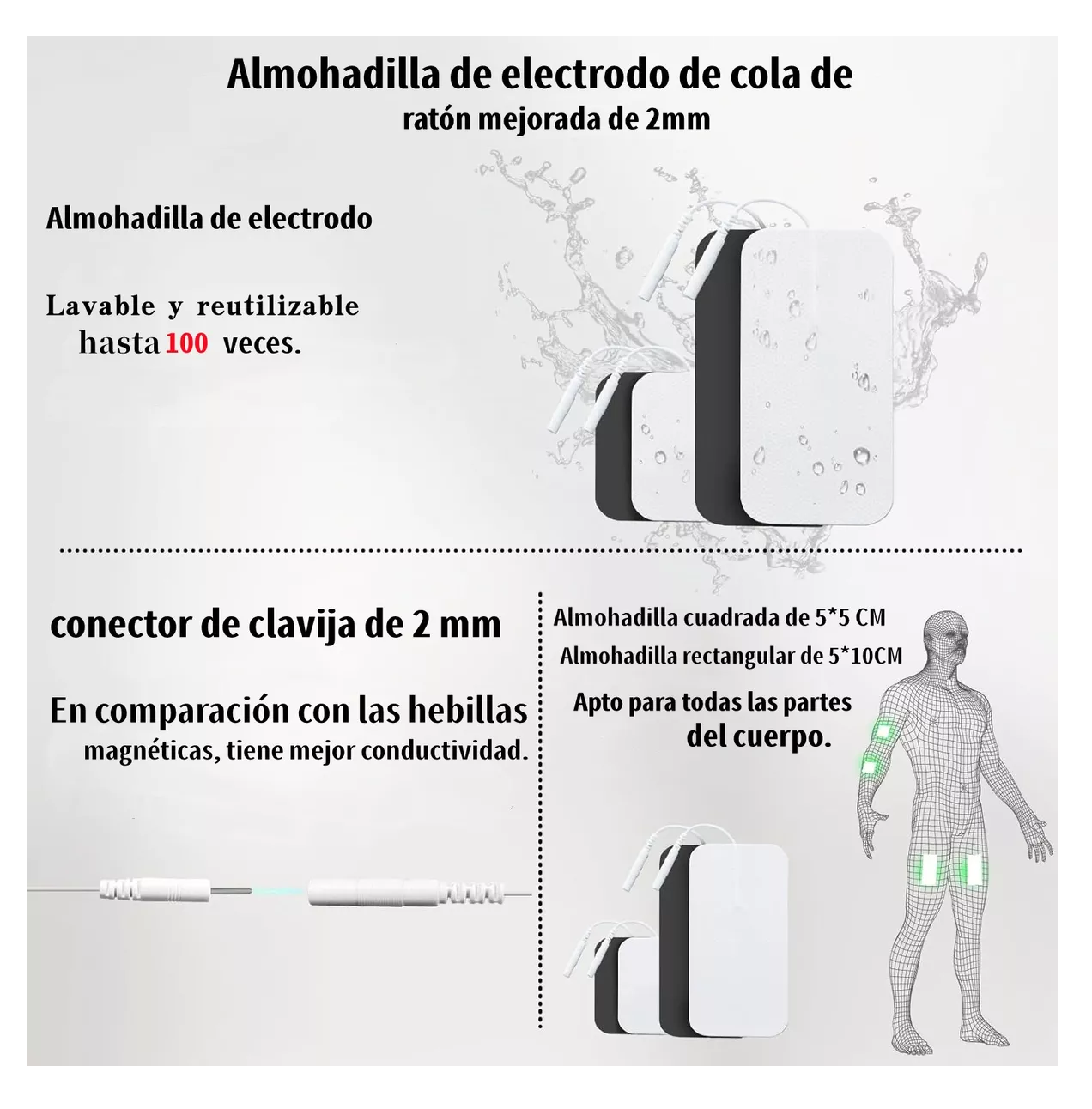 Foto 3 | Parches De Electroestimulación + 2 Cables De Electrodos 20 Pzs