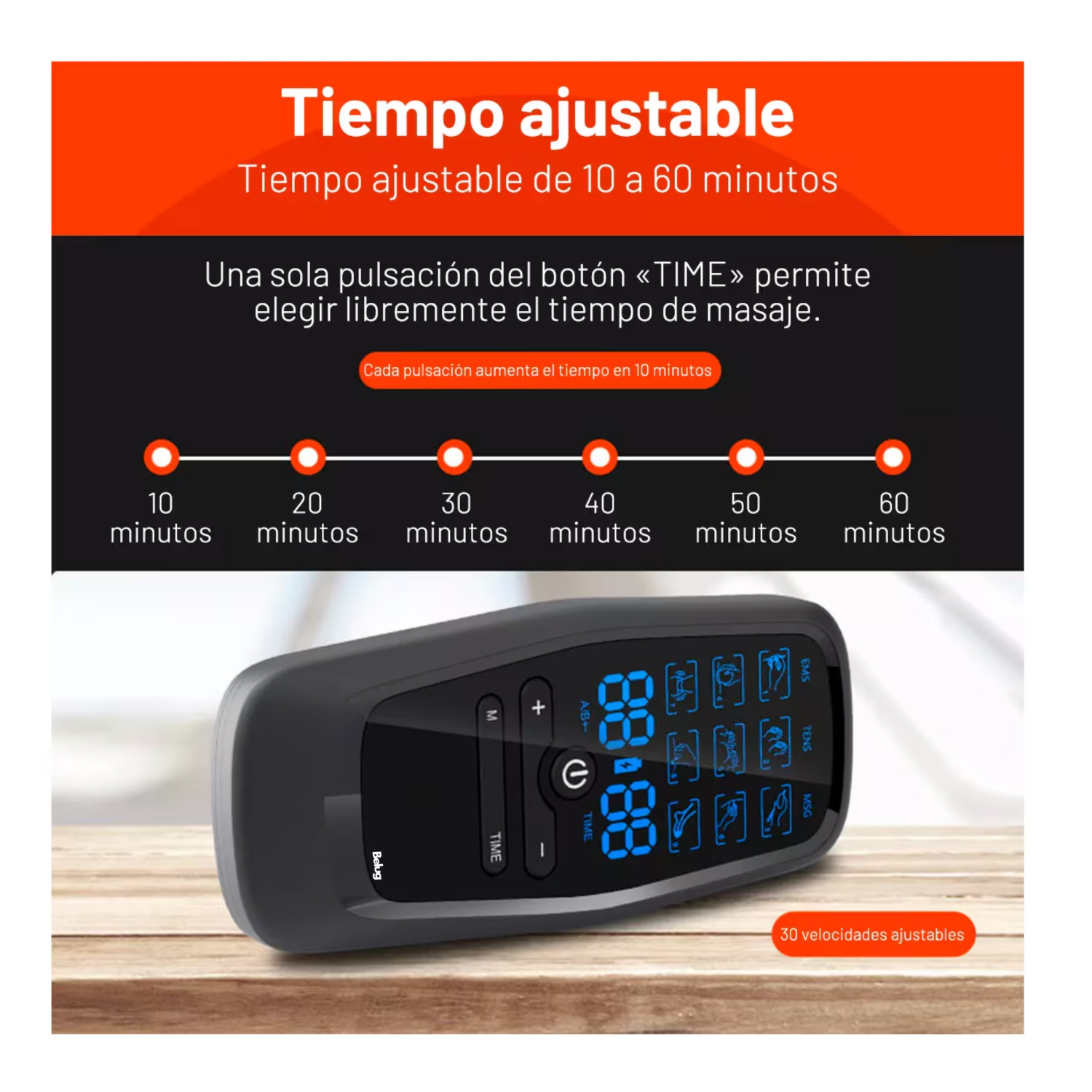Foto 2 | Electroestimulador Muscular Belug Pulso Recargable 9 Modos Negro