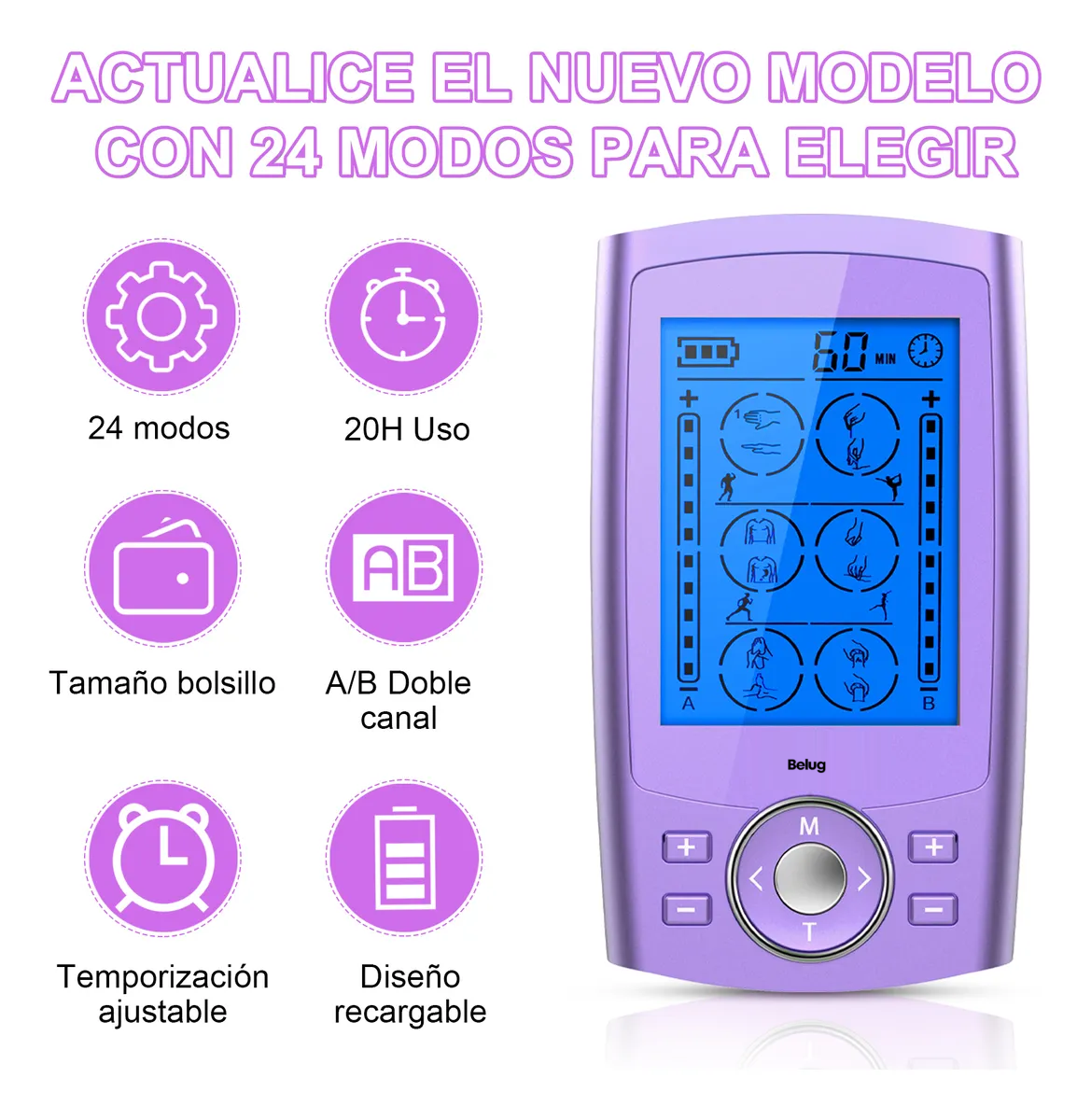 Foto 3 pulgar | Electroestimulador Belug Muscular Recargable 24 Modos Morado
