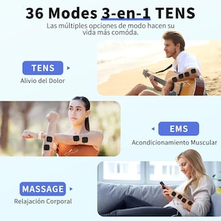 Foto 4 | Electroestimulador Belug Muscular Digital Portátil Recargable 2 Canales 36 Modos 8 Almohadillas Negro
