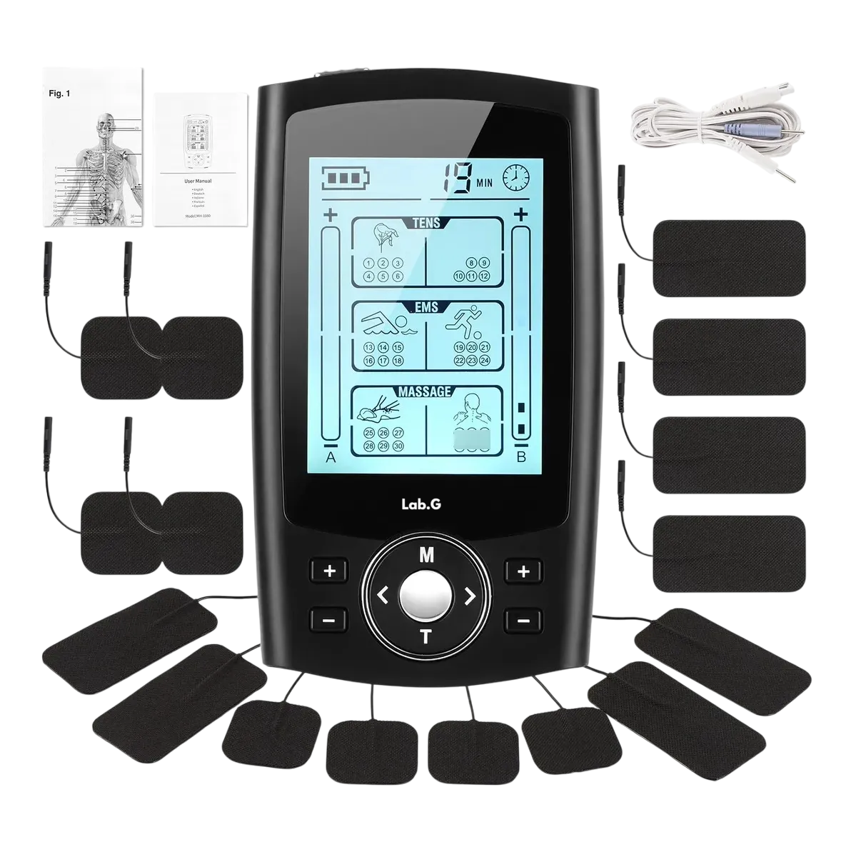 Foto 1 | Electroestimulador Lab.g Muscular Digital Portátil Recargable 2 Canales 36 Modos 8 Almohadillas Negro