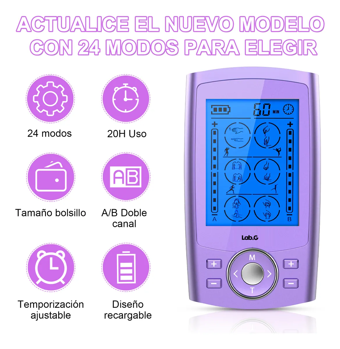 Foto 3 pulgar | Electroestimulador Lab.g Muscular Recargable 24 Modos Morado