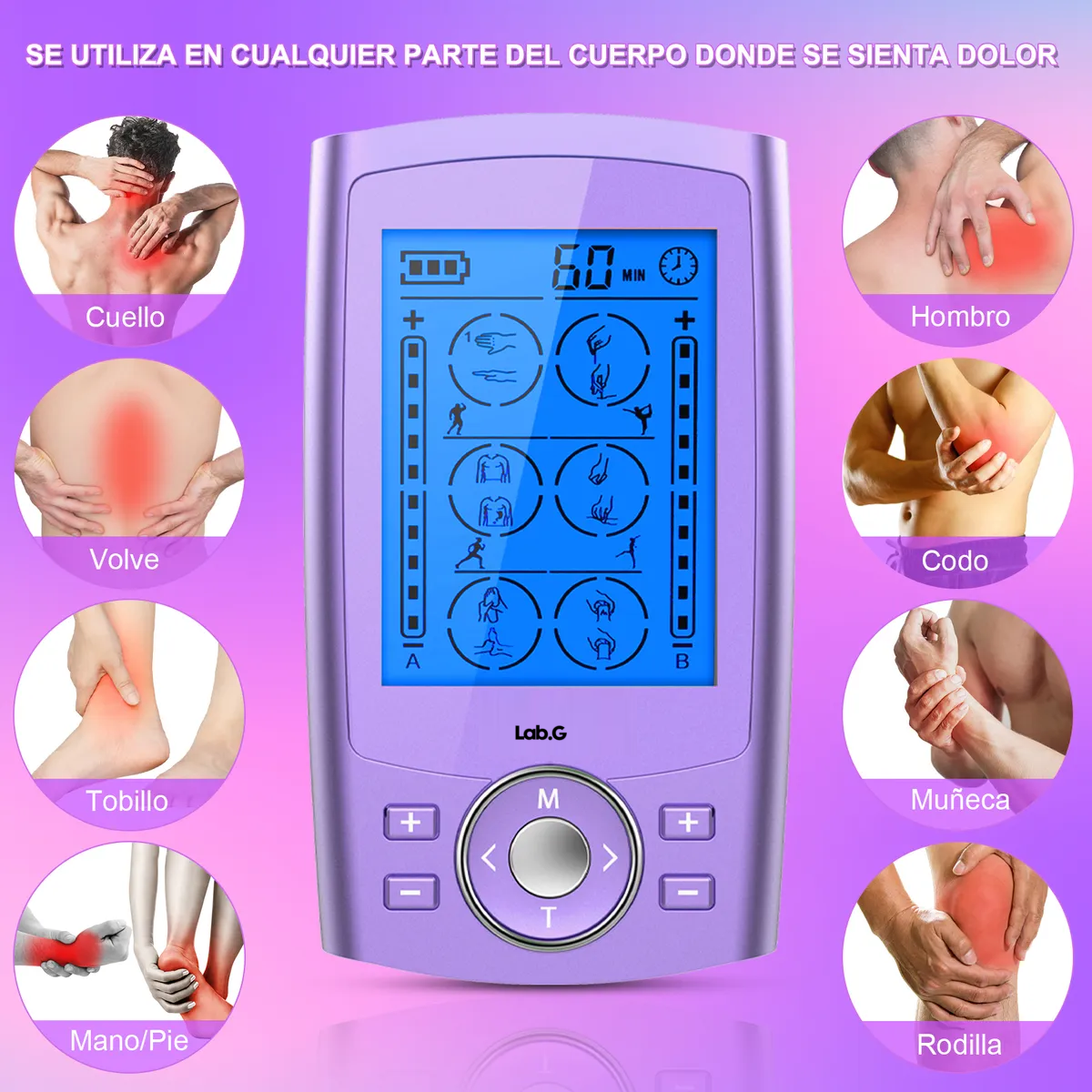 Foto 4 pulgar | Electroestimulador Lab.g Muscular Recargable 24 Modos Morado