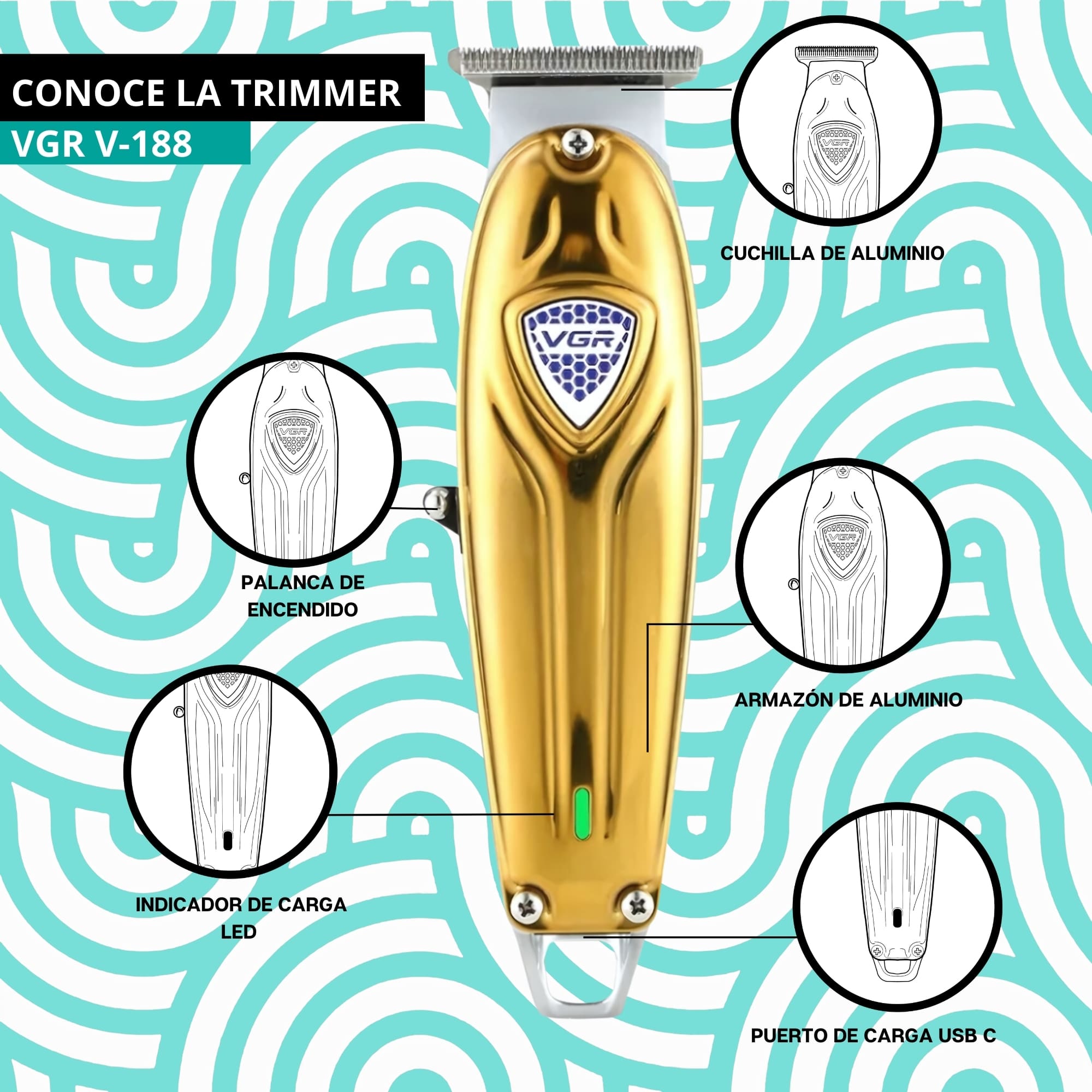 Foto 6 pulgar | Cuchilla Navaja Afeitar Vgr V-188 Repuesto Trimmer Barbero