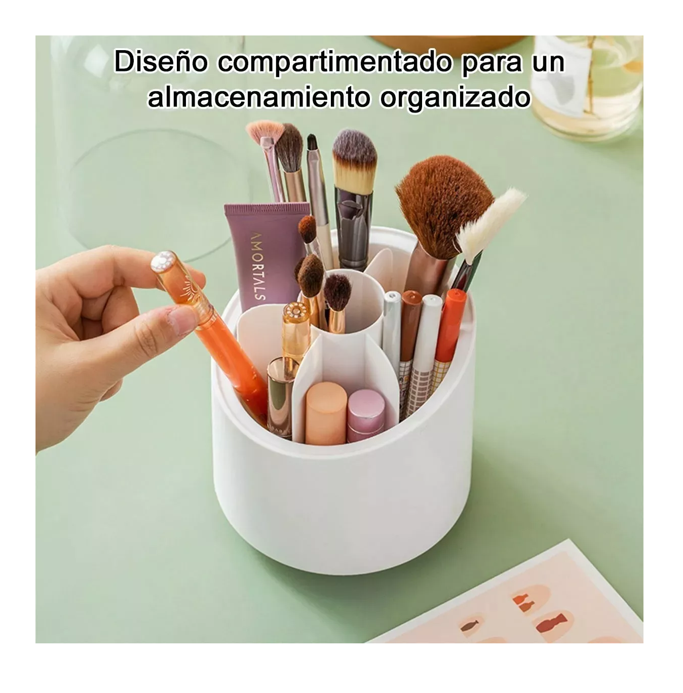 Foto 4 pulgar | Caja De Almacenamiento Cosmética Giratoria A Prueba De Polvo Blanco