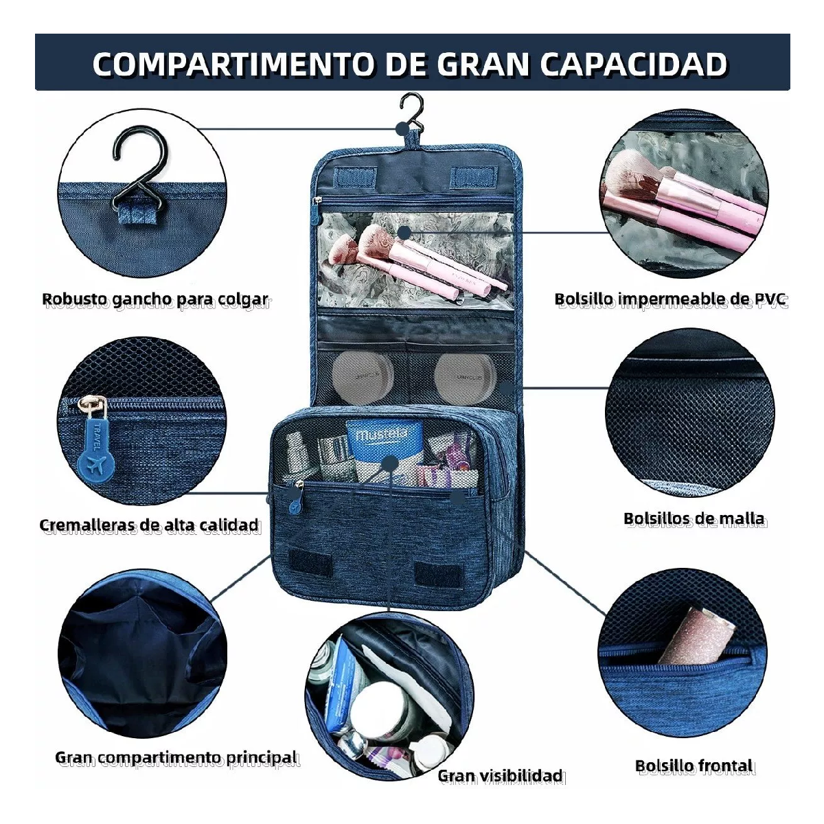 Foto 3 pulgar | Bolso Organizador de Maquillaje Azul Marino para Viaje