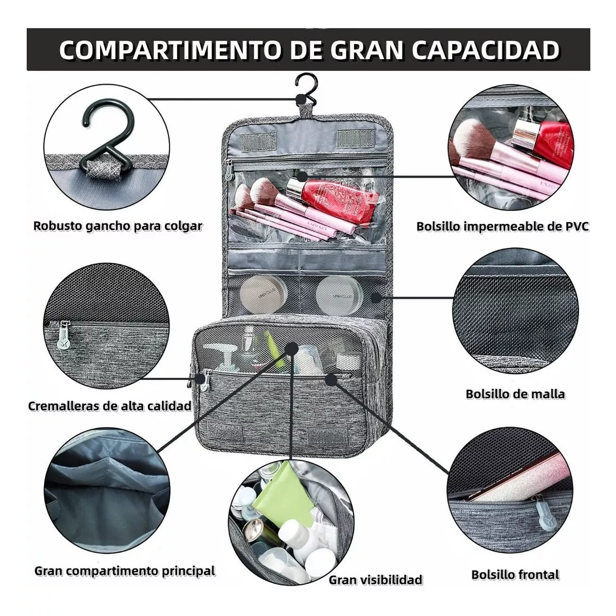 Foto 3 pulgar | Bolso Organizador Belug Gris de Maquillaje