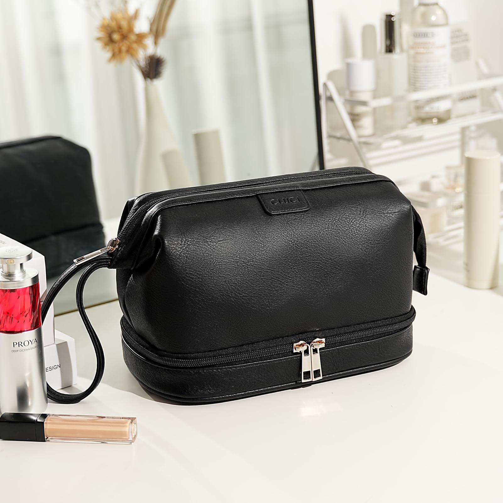 Foto 2 | Bolsa De Maquillaje De Viaje Cluci De Doble Capa De Piel Sintética De Gran Capacidad - Venta Internacional.
